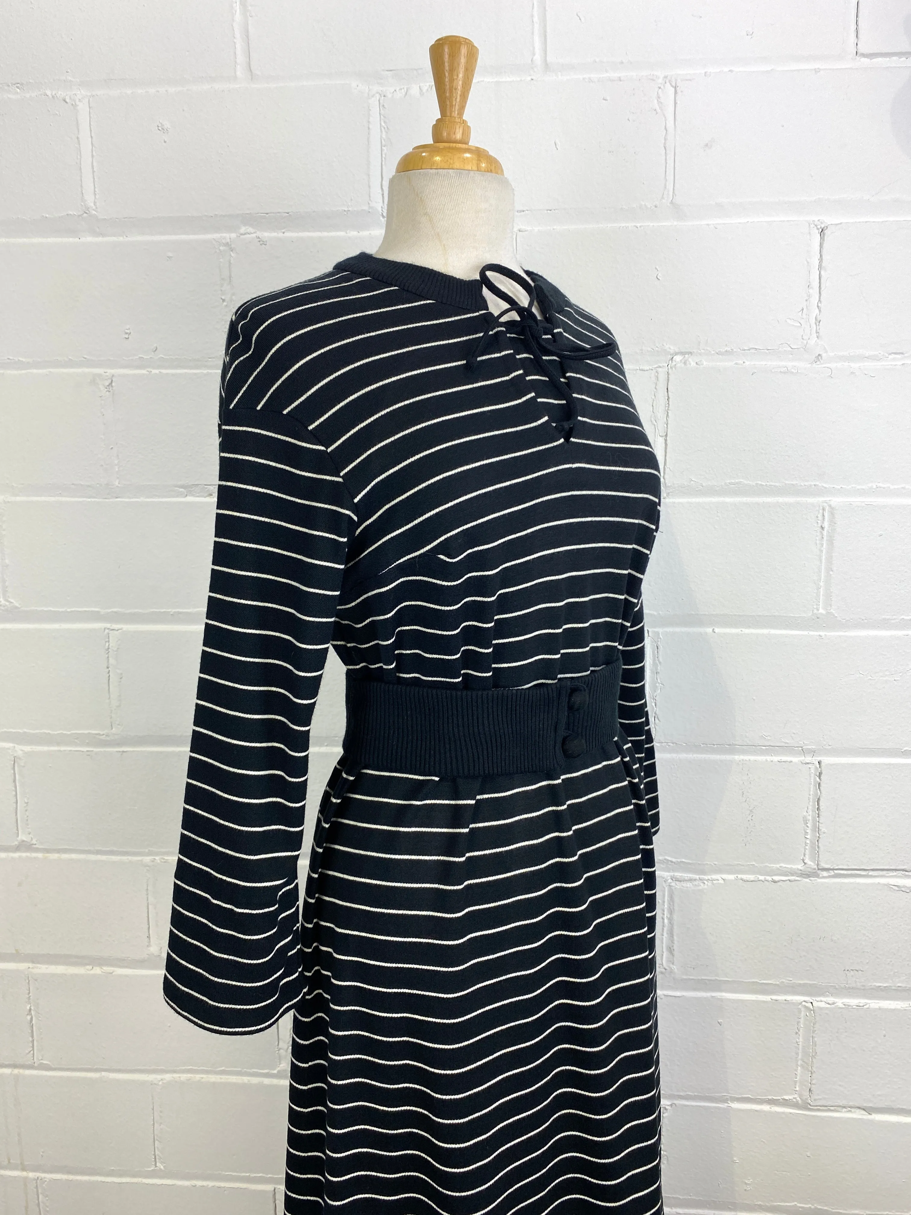 Vintage 1980s Long Sleeve Striped Knit Dress, x2 Colours Available, M-L