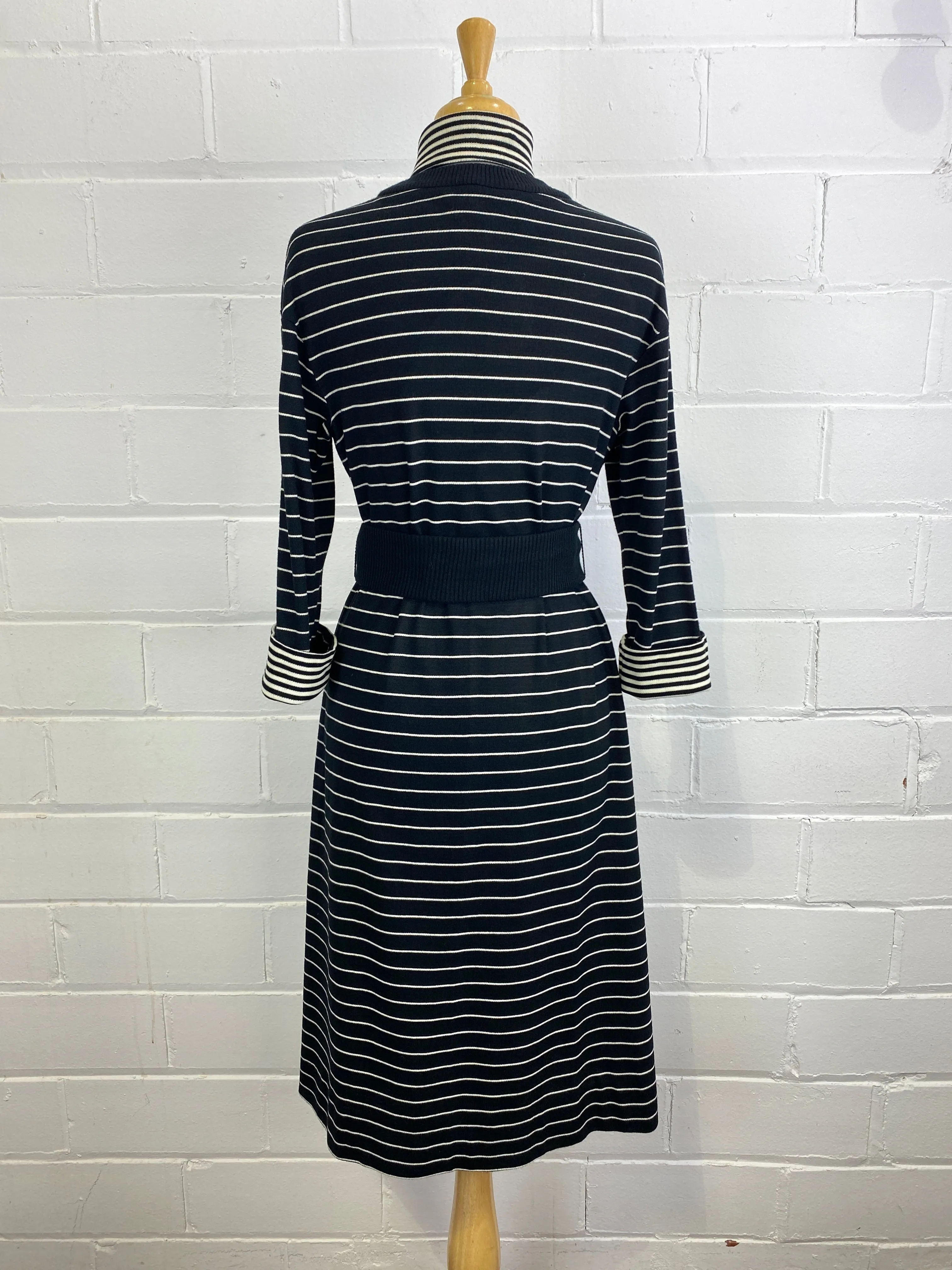 Vintage 1980s Long Sleeve Striped Knit Dress, x2 Colours Available, M-L