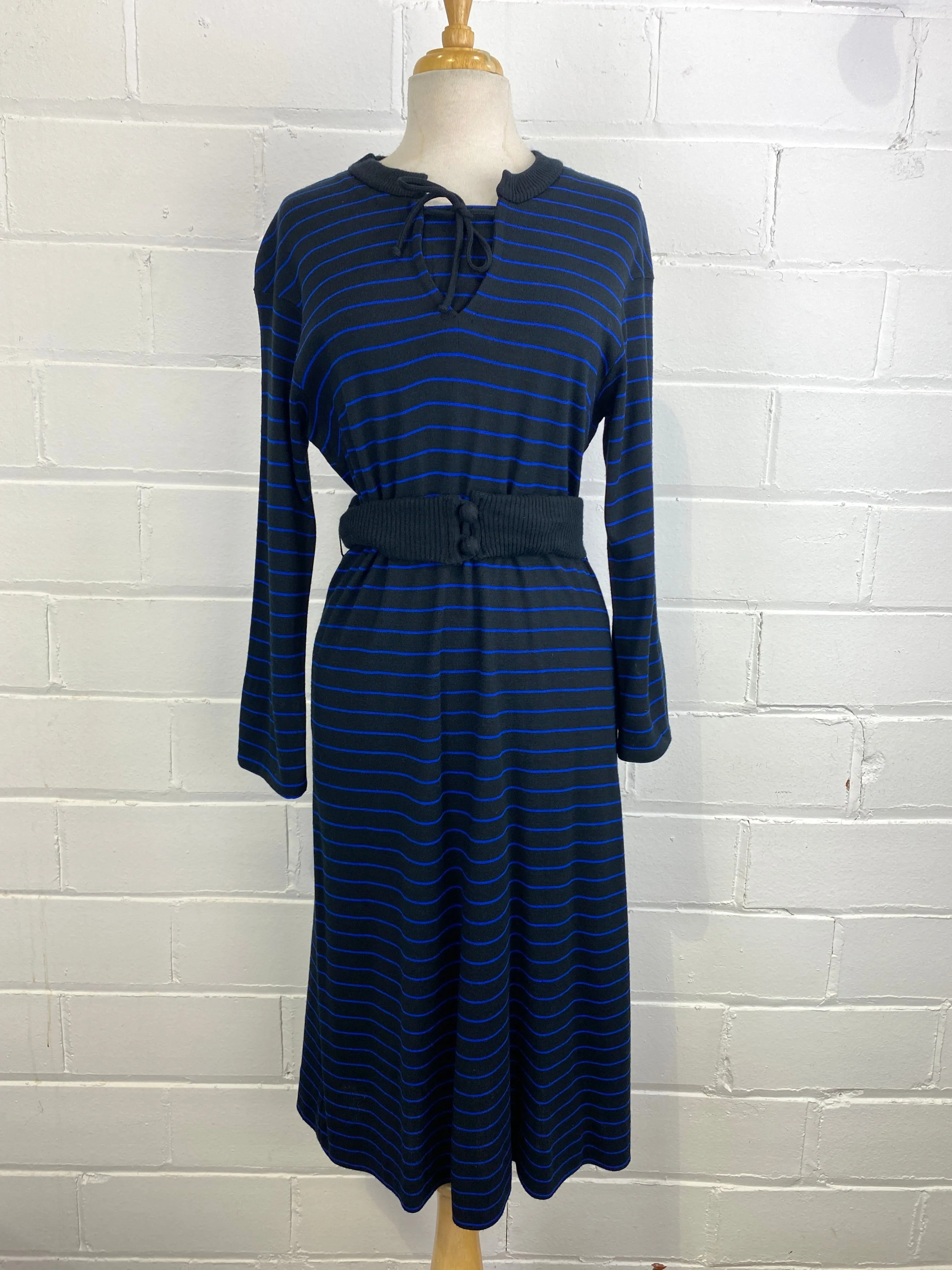 Vintage 1980s Long Sleeve Striped Knit Dress, x2 Colours Available, M-L