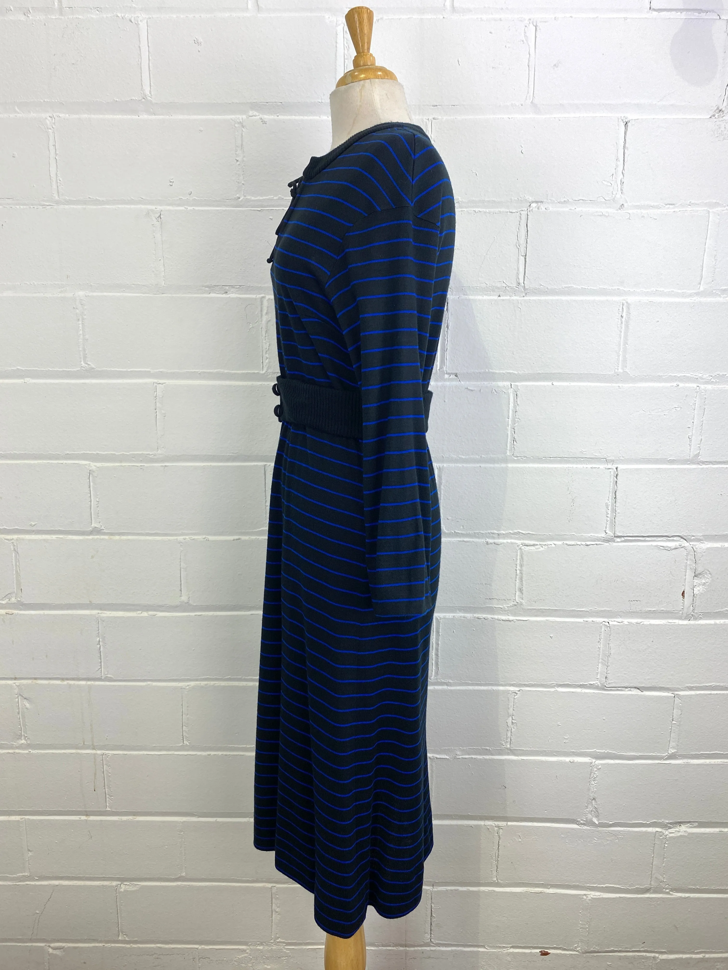 Vintage 1980s Long Sleeve Striped Knit Dress, x2 Colours Available, M-L