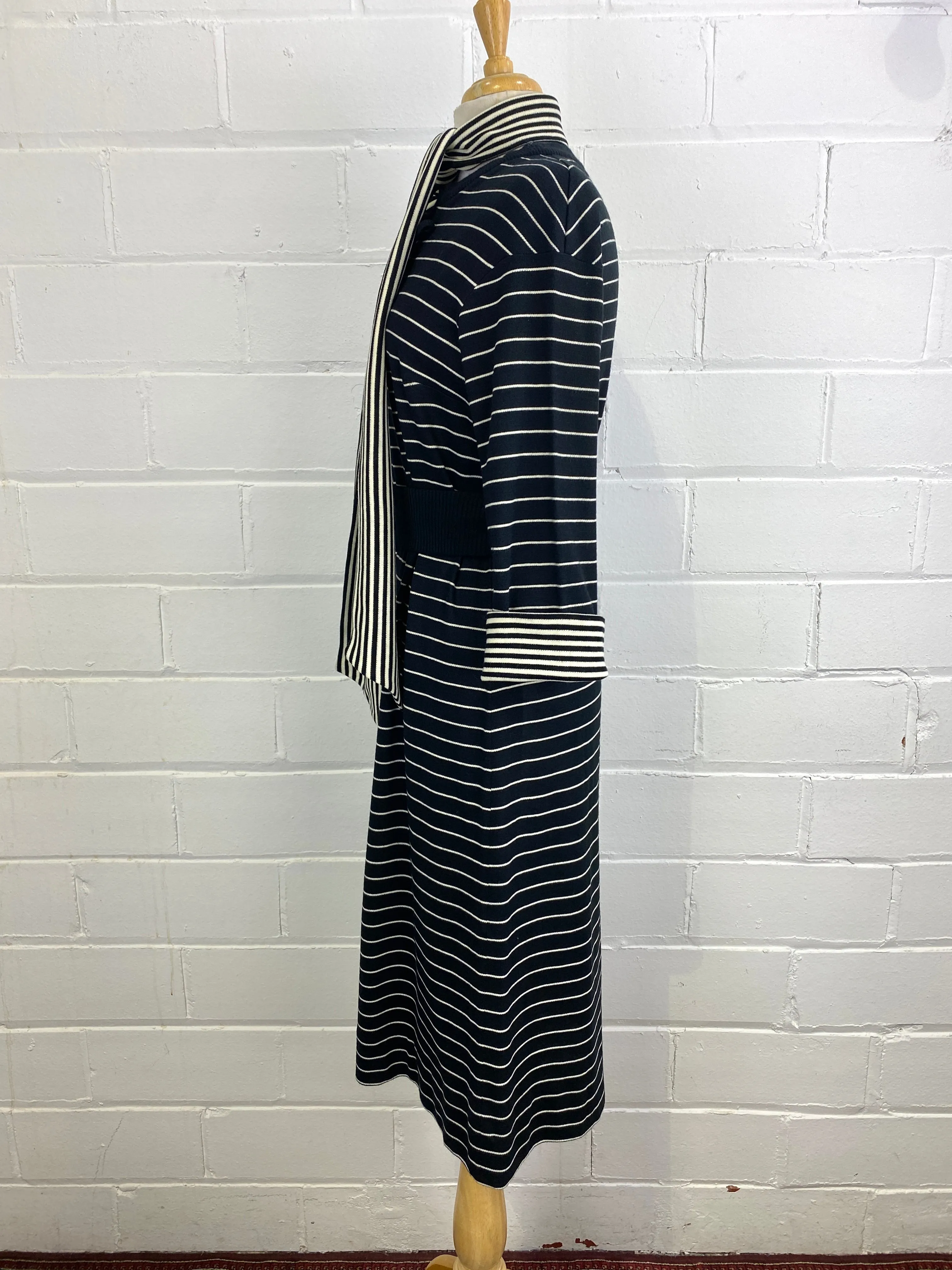 Vintage 1980s Long Sleeve Striped Knit Dress, x2 Colours Available, M-L