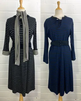 Vintage 1980s Long Sleeve Striped Knit Dress, x2 Colours Available, M-L