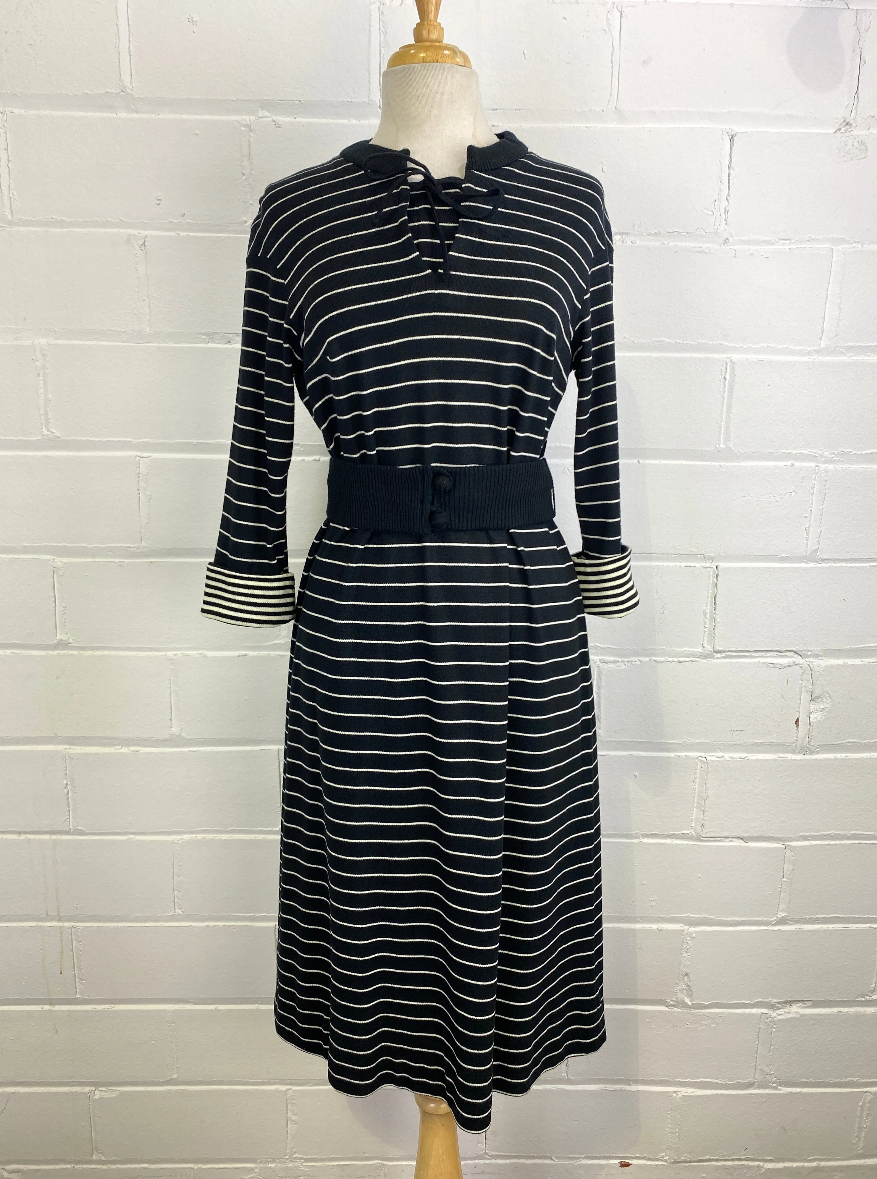 Vintage 1980s Long Sleeve Striped Knit Dress, x2 Colours Available, M-L