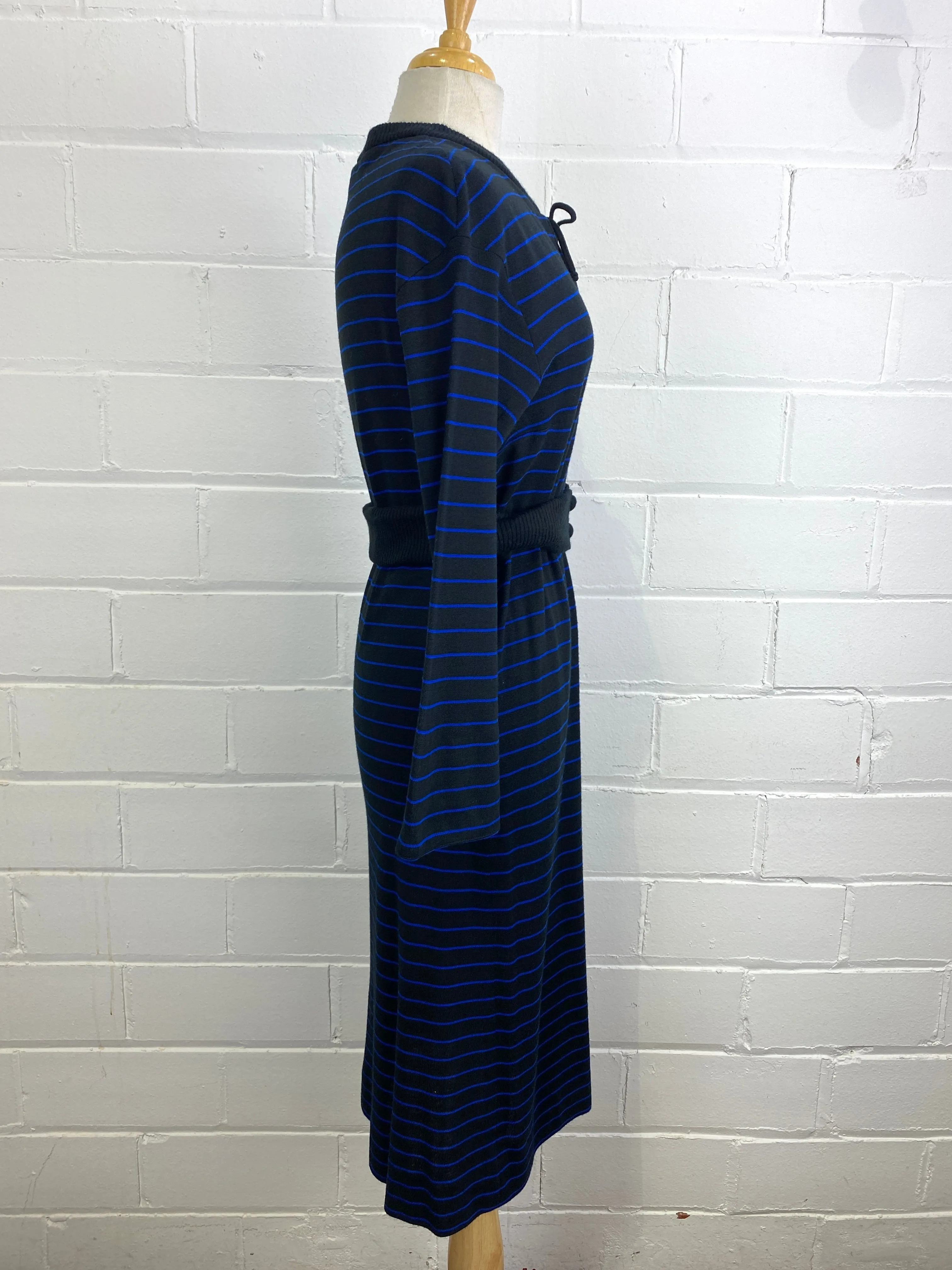 Vintage 1980s Long Sleeve Striped Knit Dress, x2 Colours Available, M-L