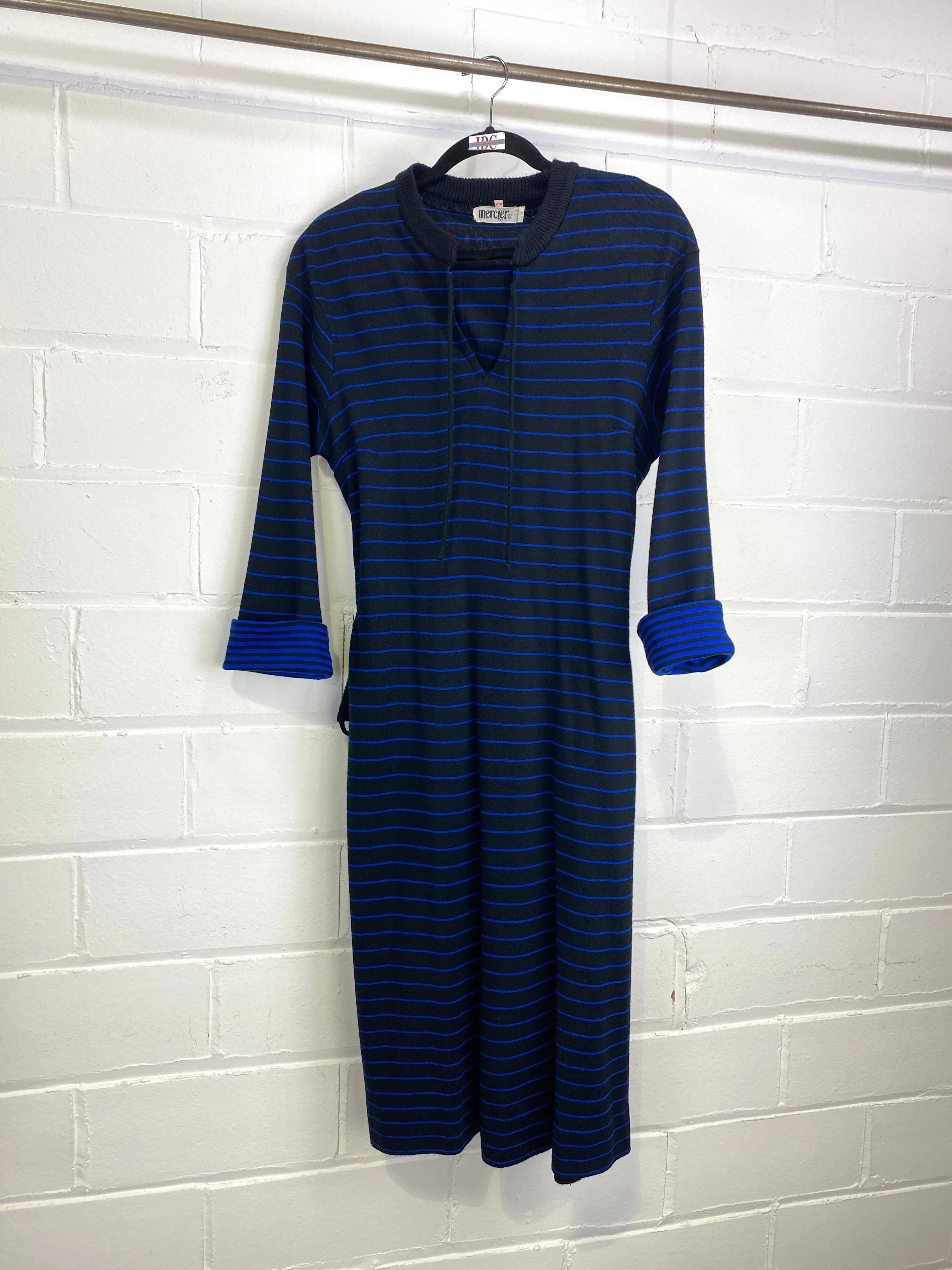 Vintage 1980s Long Sleeve Striped Knit Dress, x2 Colours Available, M-L