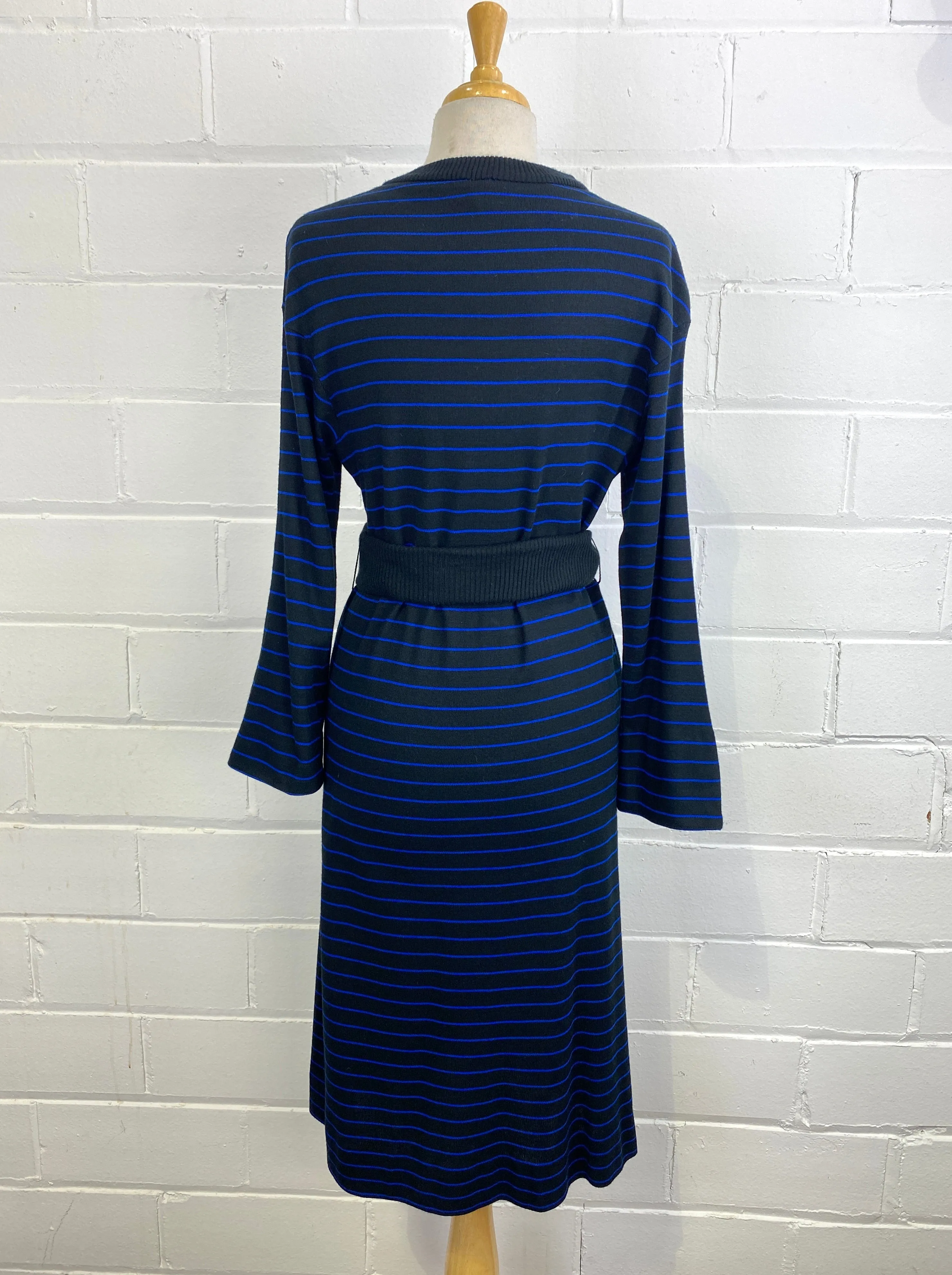 Vintage 1980s Long Sleeve Striped Knit Dress, x2 Colours Available, M-L