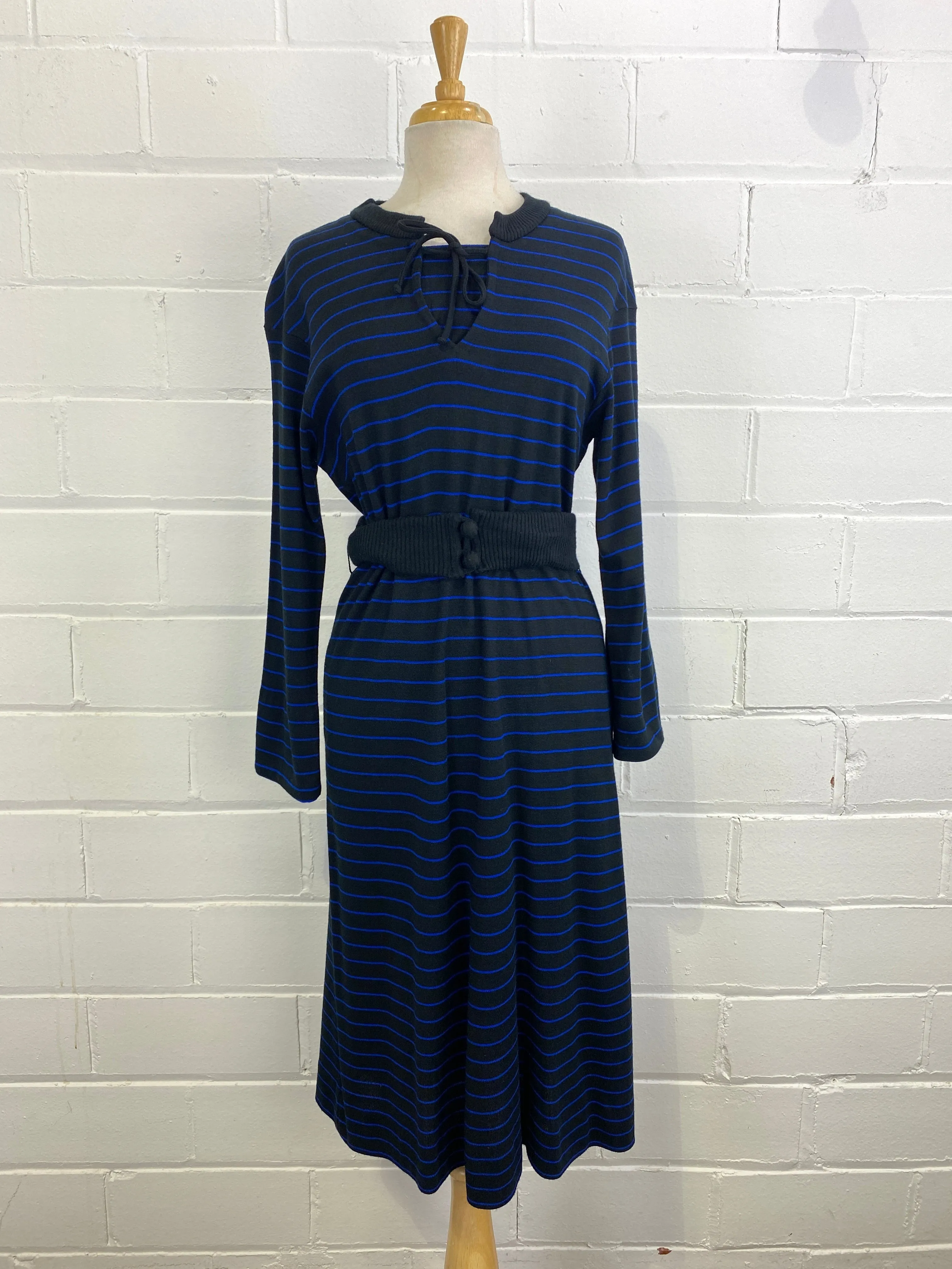 Vintage 1980s Long Sleeve Striped Knit Dress, x2 Colours Available, M-L