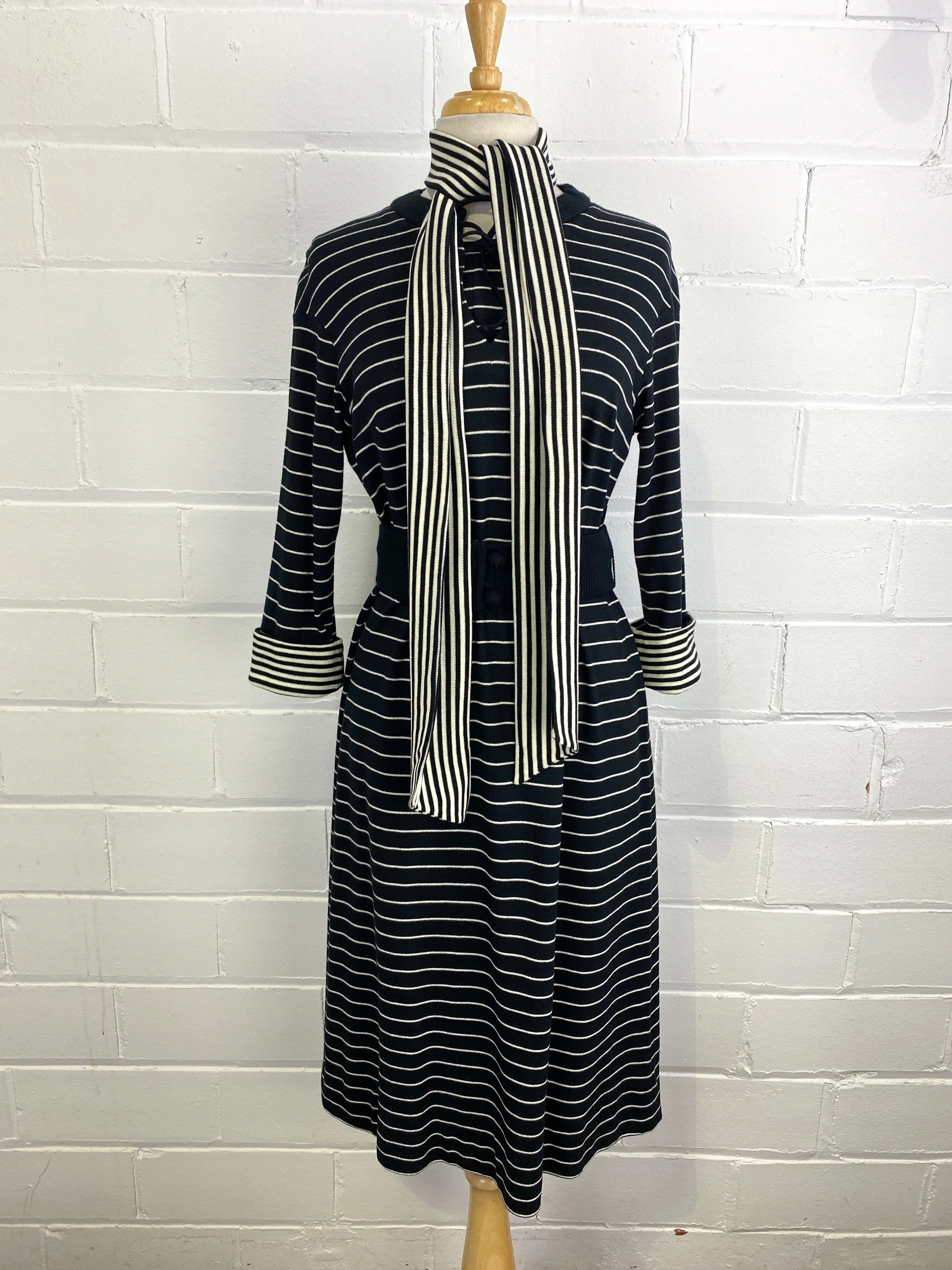 Vintage 1980s Long Sleeve Striped Knit Dress, x2 Colours Available, M-L