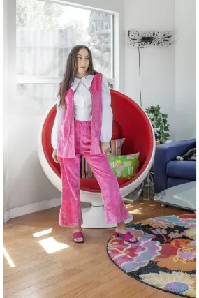 Vintage Mod Hot Pink Velvet Two Piece Set - XS