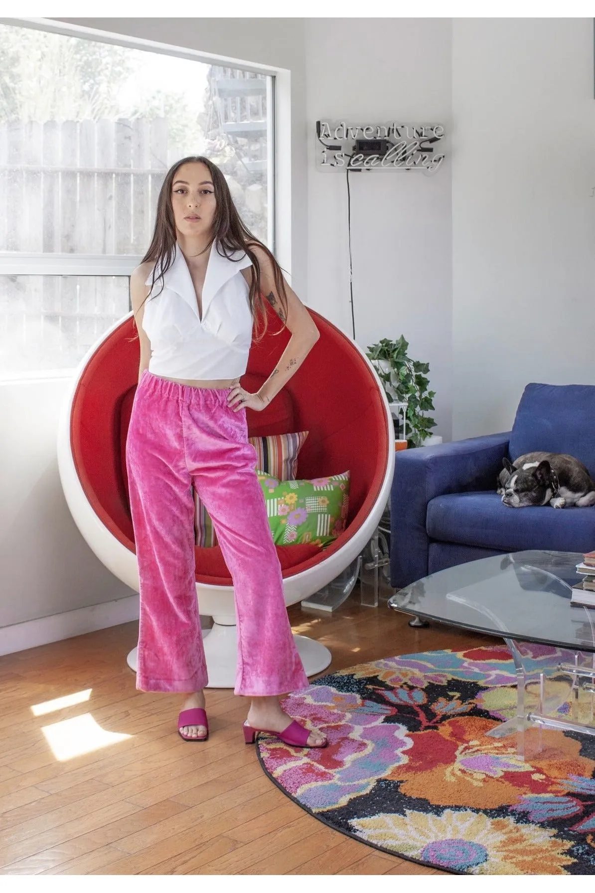 Vintage Mod Hot Pink Velvet Two Piece Set - XS