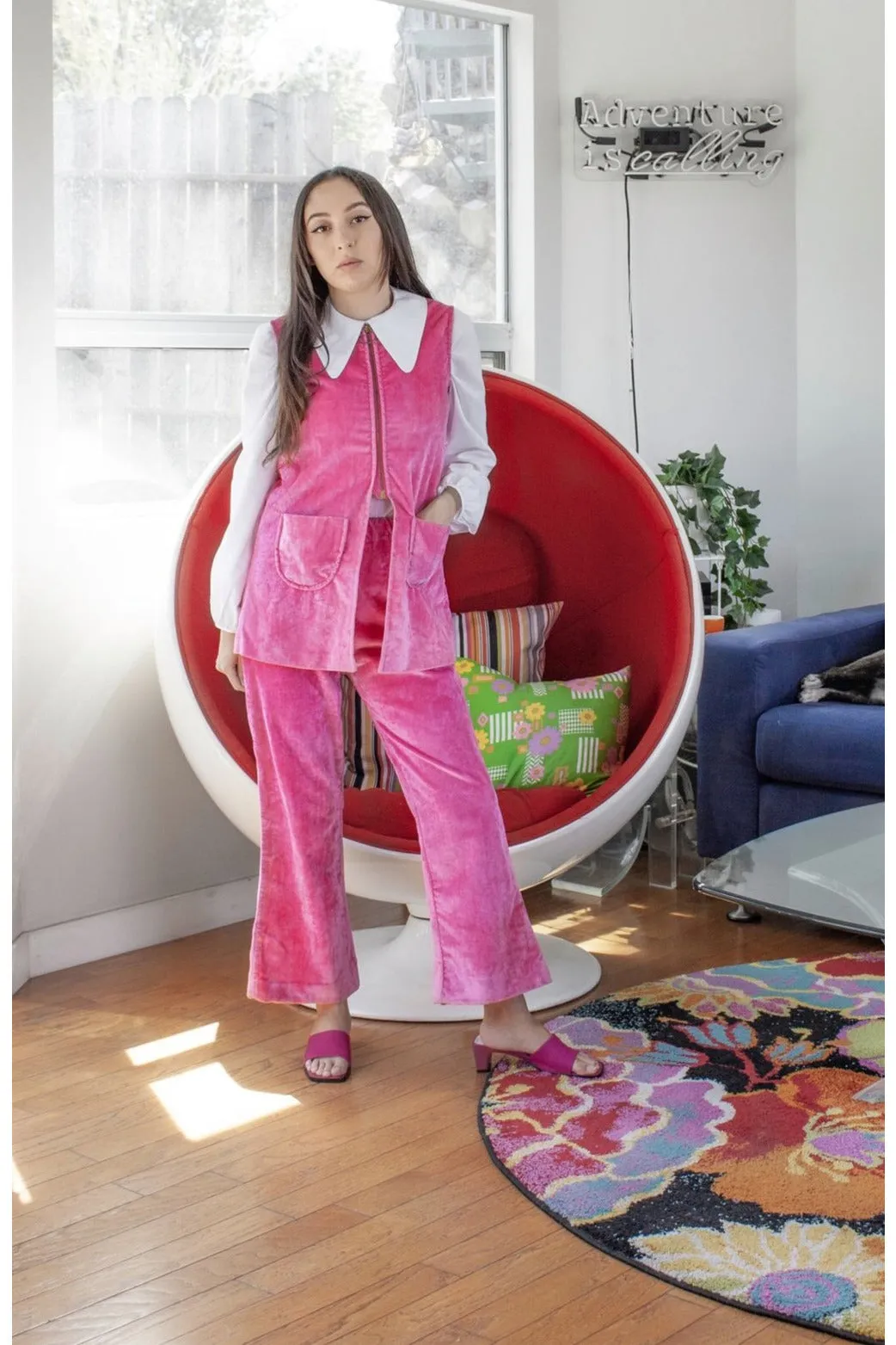 Vintage Mod Hot Pink Velvet Two Piece Set - XS